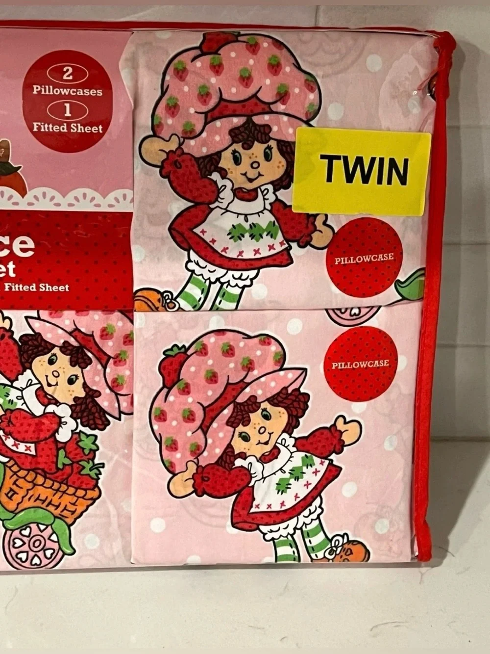 Lot 2 STRAWBERRY SHORTCAKE Twin Fitted Sheet Set 3 Piece 2 Pillowcases Pink HTF